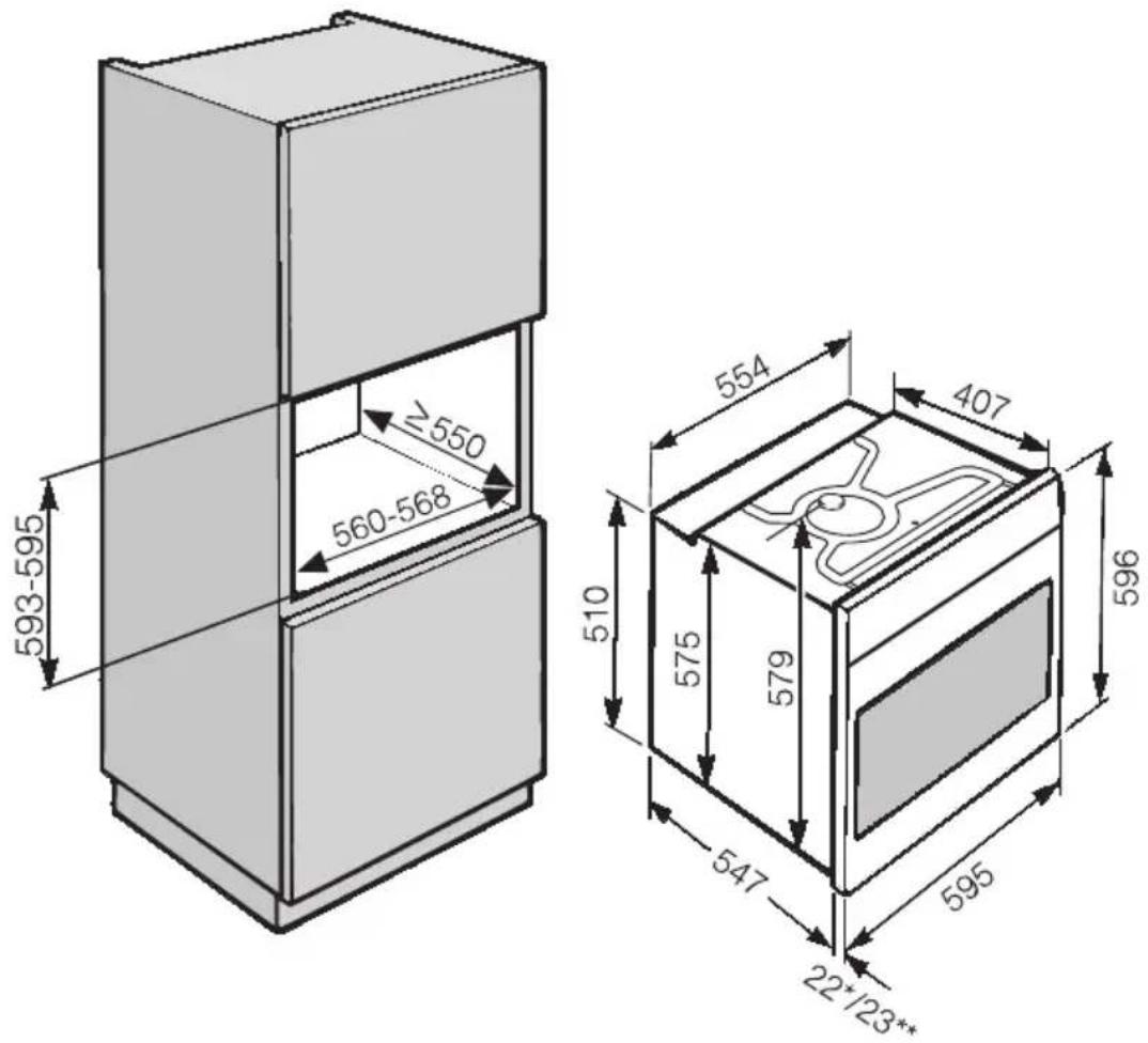 MIELE H6560B - Abmessungen und Schrankausschnitt - 2