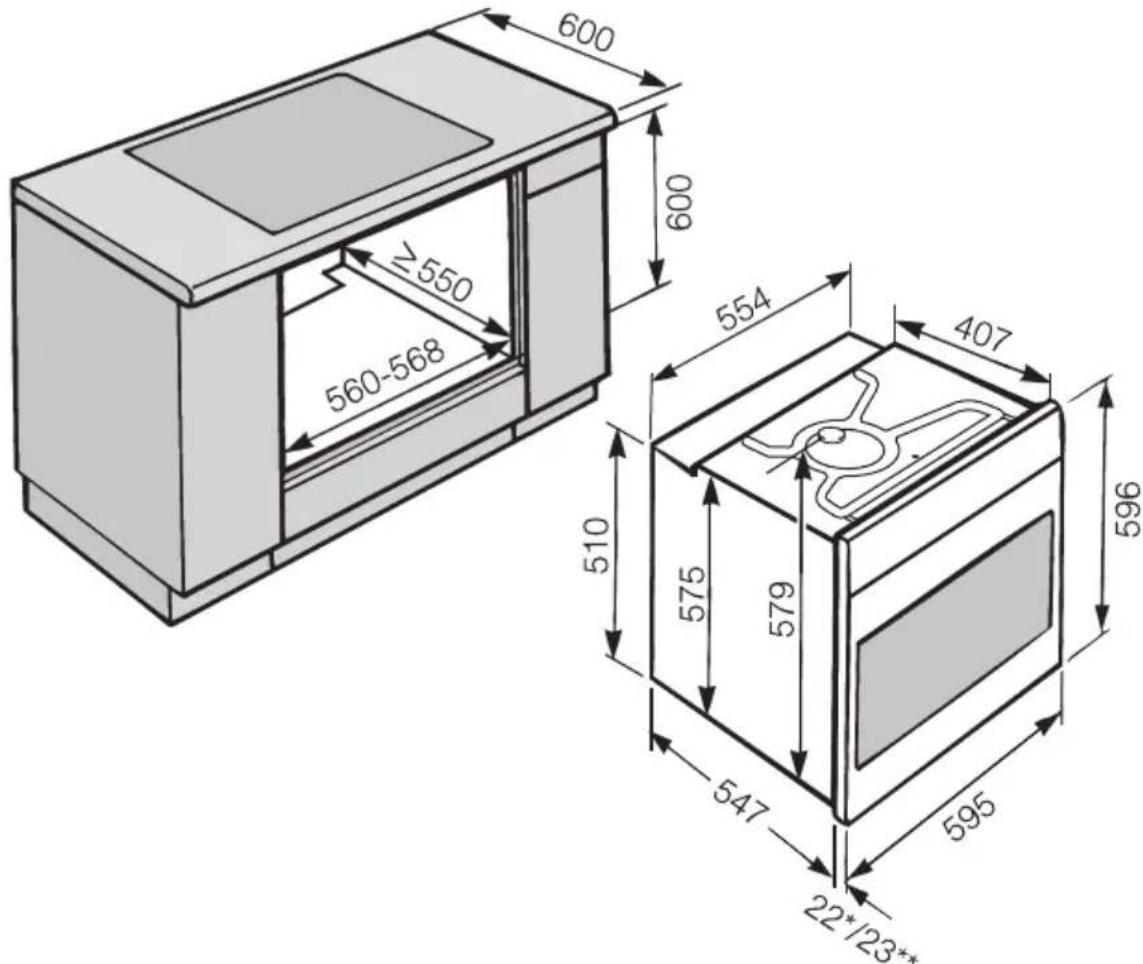 MIELE H2663B - Abmessungen und Schrankausschnitt - 1