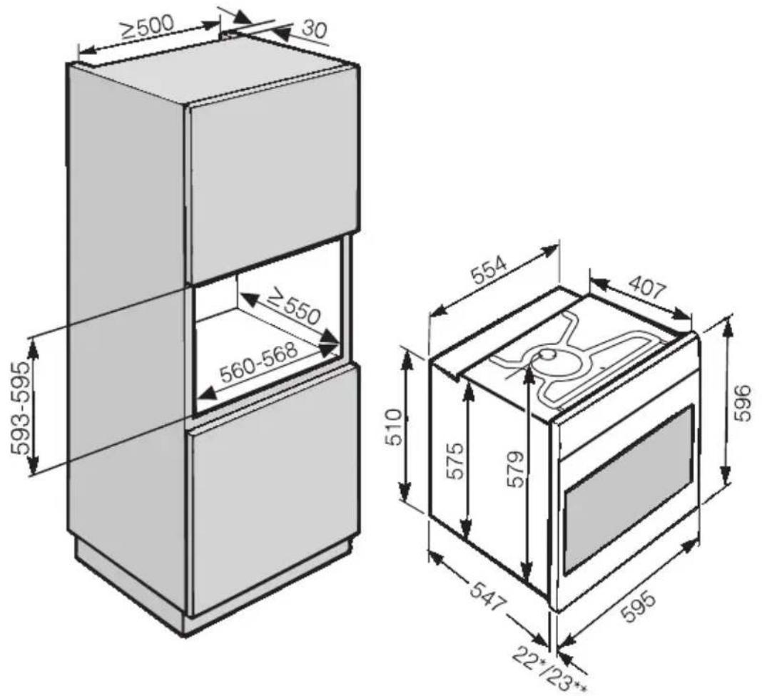 MIELE H2663BP - Abmessungen und Schrankausschnitt - 2