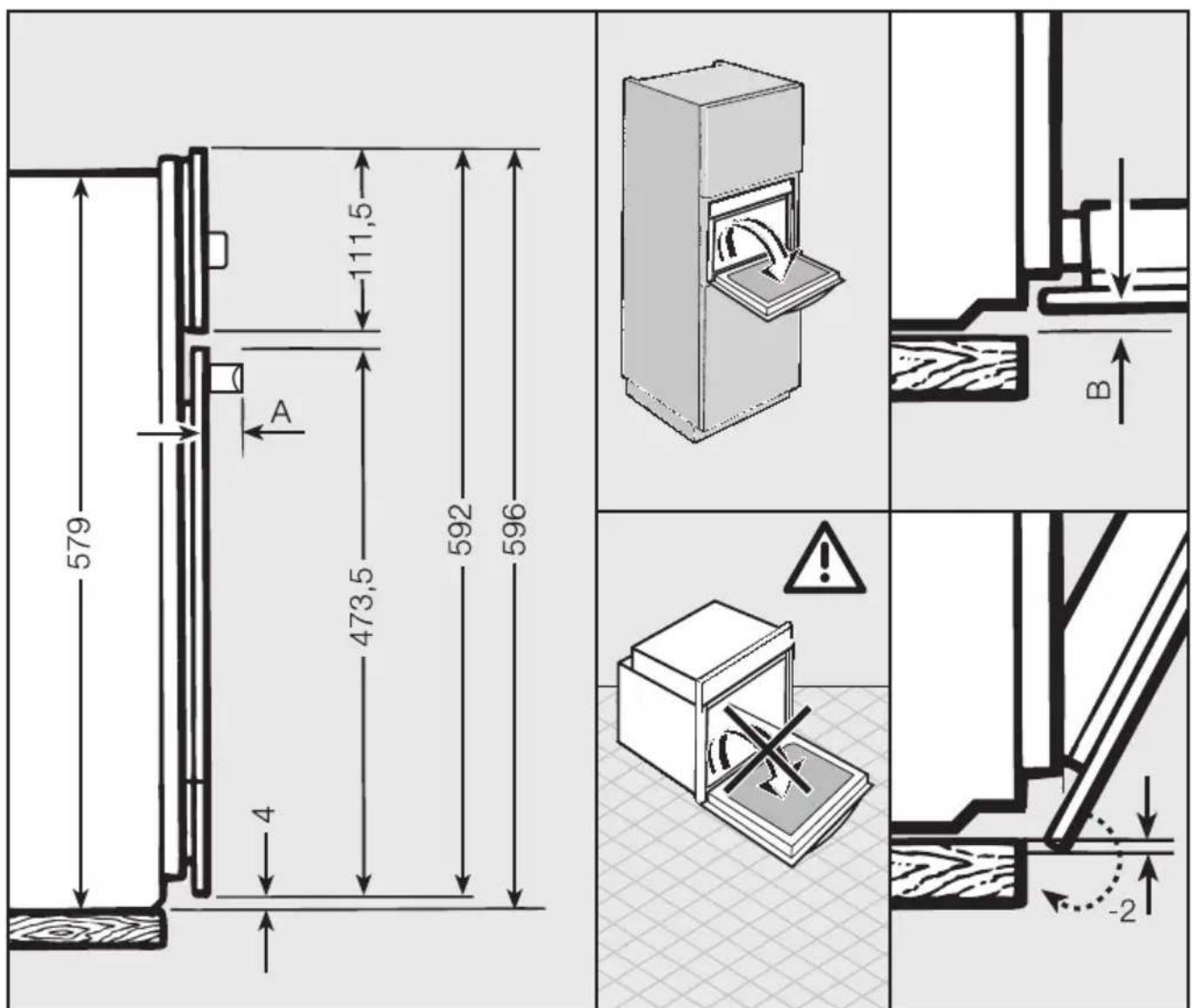 MIELE H2365E - Detailmaße der Backofenfront - 1