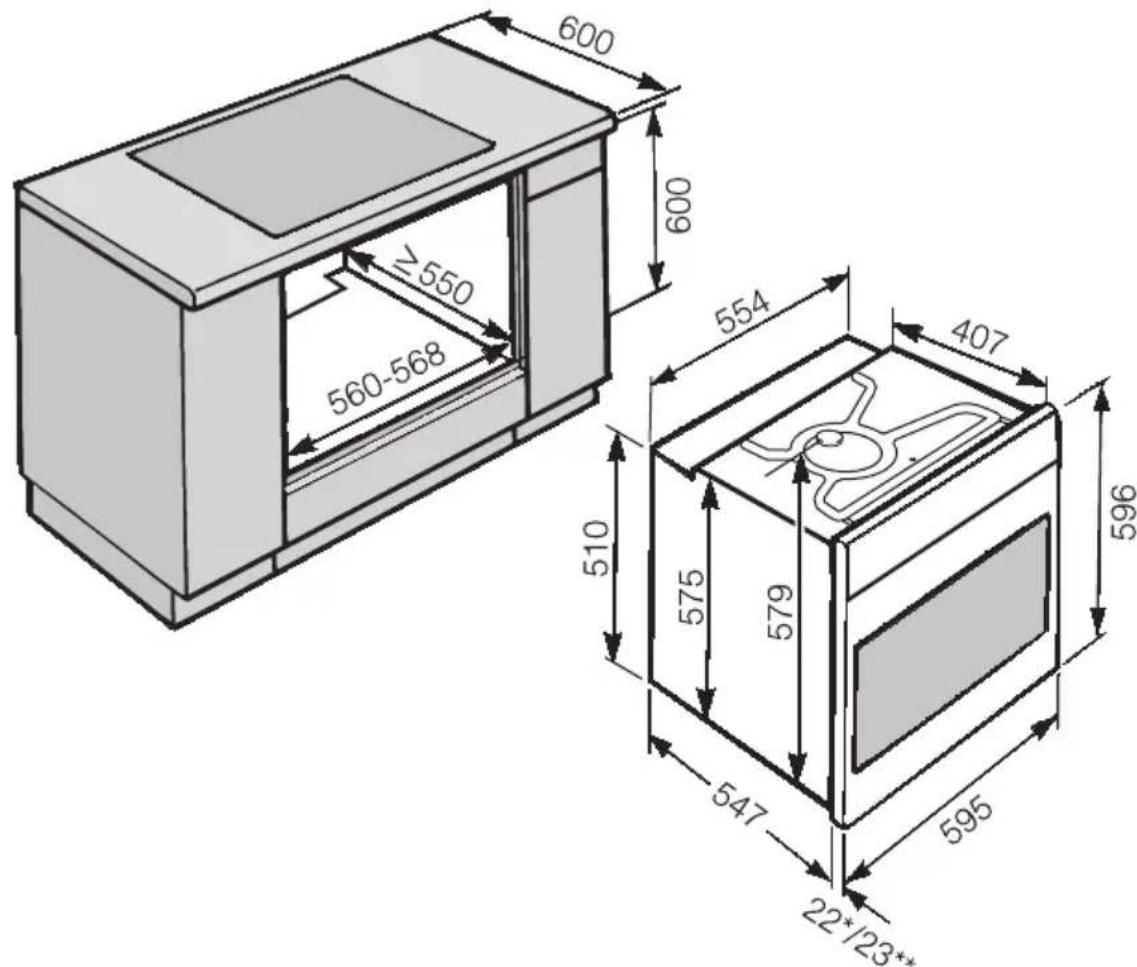 MIELE H2462B - Abmessungen und Schrankausschnitt - 1