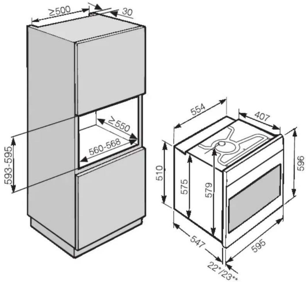 MIELE H2363BP - Abmessungen und Schrankausschnitt - 2