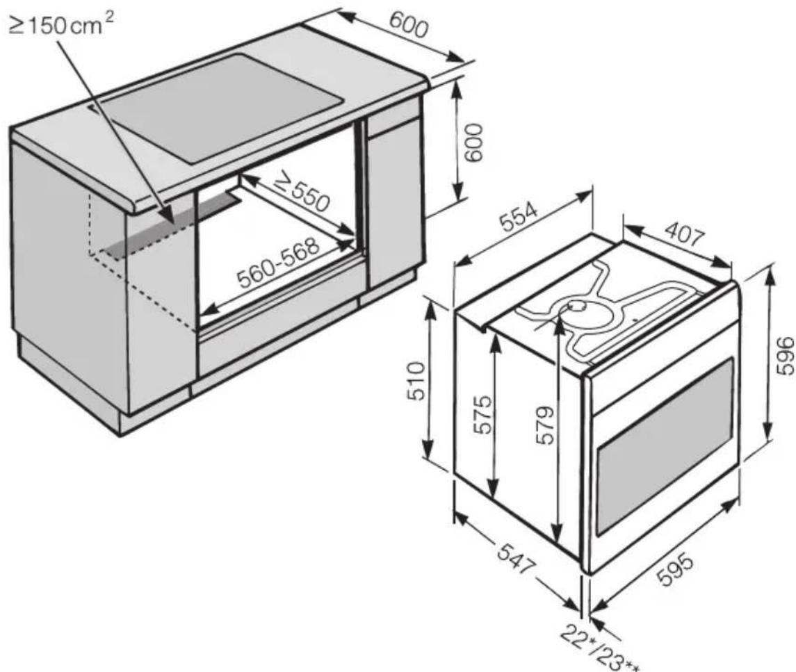 MIELE H2363EP - Abmessungen und Schrankausschnitt - 1
