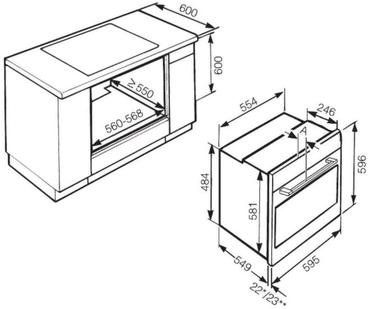 MIELE H2167E - Abmessungen und Schrankausschnitt - 1