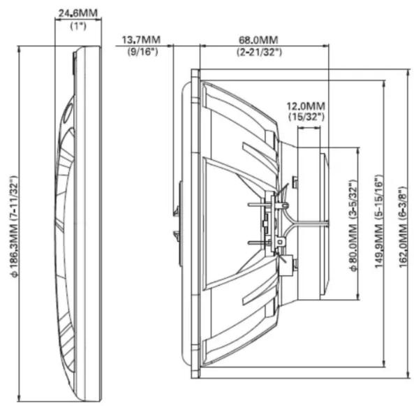 24,6MM (1") 13,7MM (9/16") 68,0MM (2-21/32") φ 186,3MM (7-11/32") 12,0MM (15/32") φ 80,0MM (3-5/32") 149,9MM (5-15/16") 162,0MM (6-3/8")
