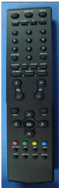 DISPLAY VOLUME START PC TV 1 2 3 4 5 6 7 8 9 SURFACE MFG-GI SOURCE EPS SOUND SLEEP GV/MENI ZOOM-ZOOM+ VOL CP - MON EXIT OK > WHIP/FF AVI SOS LINK HORN GARFML2 HOLD REDAK