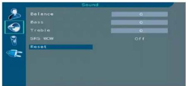Sound Balance Bass Treble SRS WOW Reset 0 0 0 off