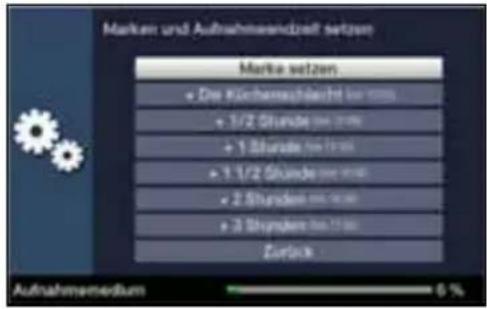 Marken und Aufnahmenzeit setzen Marke setzen • Die Kürbemuchlecht für 100% • 1/2 Stunde im 100% • 1 Stunde im 100% • 1/2 Stunde im 100% • 2 Stunde im 100% • 3 Stunde im 100% Zurück Aufnahmenedium 6 %