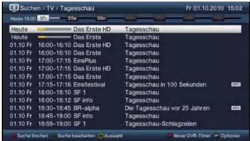 Suchen > TV > Tagesschau Fr 01.10.2010 15:02 Heute 15:00 1Fr 25s 55o Heute Das Erste HD Tagesschau Heute Das Erste Tagesschau 01.10 Fr 16:00-16:10 Das Erste HD Tagesschau 01.10 Fr 16:00-16:10 Das Erste Tagesschau 01.10 Fr 17:00-17:15 EinsPlus Tagesschau 01.10 Fr 17:00-17:15 Das Erste HD Tagesschau 01.10 Fr 17:00-17:15 Das Erste Tagesschau 01.10 Fr 17:15-17:16 Einsfestival Tagesschau in 100 Sekunden 01.10 Fr 18:00-18:10 SF 1 Tagesschau 01.10 Fr 18:00-18:12 SF info Tagesschau 01.10 Fr 18:30-18:45 BR-alpha Die Tagesschau vor 25 Jahren 01.10 Fr 18:45-19:00 SF info Tagesschau 01.10 Fr 18:59-19:00 SF 1 Tagesschau-Schlagzeiten Suche loschen Suche bestalten Auswelt Neuer DVR-Timer Options