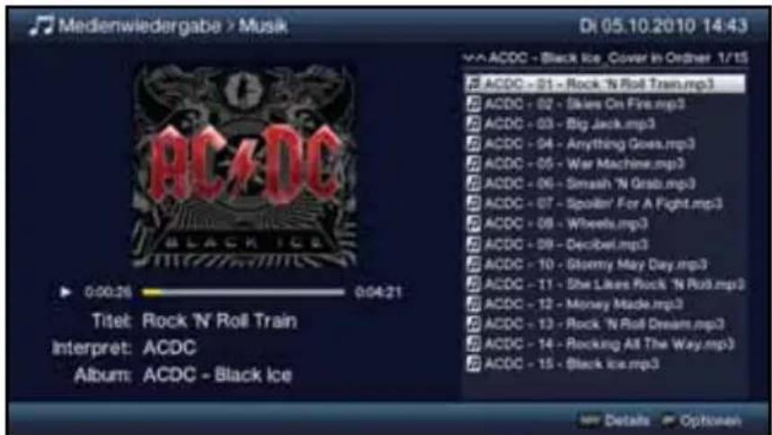Medienwiedergabe > Musik Di 05.10.2010 14:43 ACDC - Black Ice Cover in Order 1/15 ACDC - 01 - Rock 'N Roll Train.mp3 ACDC - 02 - Skies On Fire.mp3 ACDC - 03 - Big Jack.mp3 ACDC - 04 - Anything Goes.mp3 ACDC - 05 - War Machine.mp3 ACDC - 06 - Smash 'N Grab.mp3 ACDC - 07 - Spoiler For A Fight.mp3 ACDC - 08 - Wheels.mp3 ACDC - 09 - Decibel.mp3 ACDC - 10 - Stormy May Day.mp3 ACDC - 11 - She Likes Rock 'N Roll.mp3 ACDC - 12 - Money Made.mp3 ACDC - 13 - Rock 'N Roll Dream.mp3 ACDC - 14 - Rocking All The Way.mp3 ACDC - 15 - Black Ice.mp3 0:00:26 0:04:21 Titel: Rock 'N Roll Train Interpret: ACDC Album: ACDC - Black Ice Details Options
