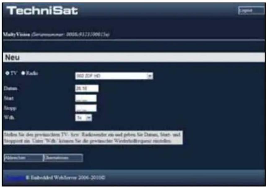 TechniSat Malty Visions (Genomezernar: 0006-9321100015a) Neu ● TV ● Radio 902 ZDP HD Dature 28.18 Start 40.00 Stopp 40.00 Web 5x Stefes Sie des previauschen TV - hrv. Radioverter via und getres Sie Dature, Start- und Birgspont ein Listen "Web" können Sie die previauschen Winderstellungsreuzellen. Abbrachten Überleihen 8 Einberänd WebServer 2006-20100