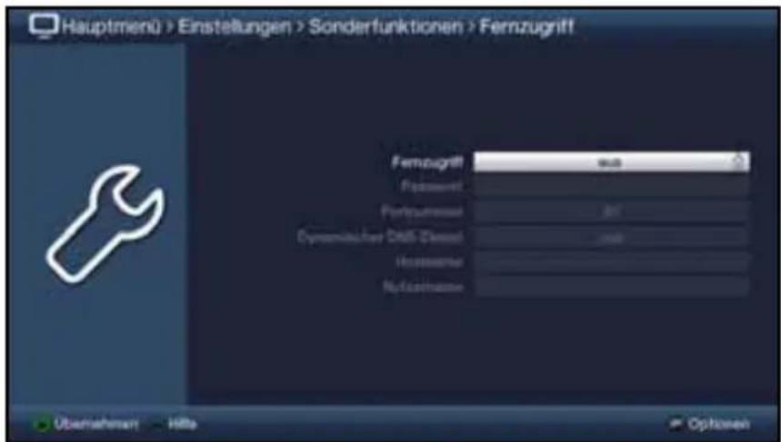Hauptmenü > Einstellungen > Sonderfunktionen > Fernzugriff Fernzugriff PostgreSQL PostgreSQL Dynemarketer D400-Diesel Unreseverne Nutzgasnisse Übernahmen Hilfe Options