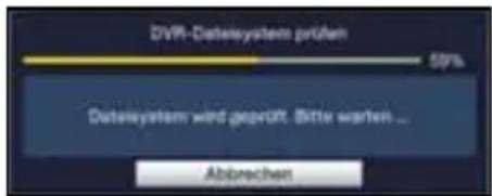 DVR-Dateystem prüfen 50% Dateystem wird geprüft. Bitte warhen ... Abbrechen