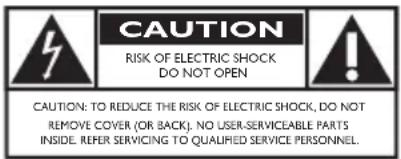 CAUTION RISK OF ELECTRIC SHOCK DO NOT OPEN CAUTION: TO REDUCE THE RISK OF ELECTRIC SHOCK, DO NOT REMOVE COVER (OR BACK); NO USER-SERVICEABLE PARTS INSIDE. REFER SERVICING TO QUALIFIED SERVICE PERSONNEL.