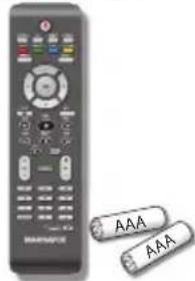 Black remote control with two USB drive buttons (no visible text or symbols)