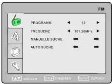 PROGRAMM 12 FREQUENZ 101.20MHz MANUELLE SUCHES AUTO SUCHES WÄNLEN OK EINGEBEN OCTUB ZURDCK FM