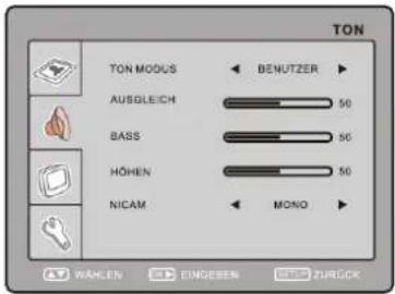 TON TON MOUS BENUTZER AUSGLEICH 50 BASS 50 HÖHEN 50 NICAM MONO WÄHLER EINGEISEN ZURGCK