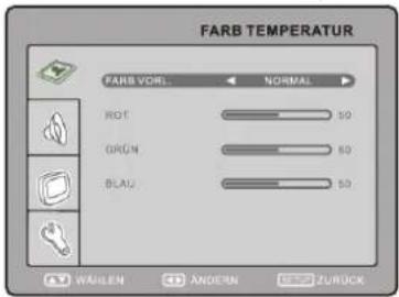 FARB TEMPERATUR FARB VORI: NORMAL ROT 50 GRIN 60 BLAU 50 WAHLEN ANOERN ZURUCK