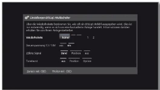 LOEWE Reference LD 55 - Einstellmöglichkeiten für die Satellitenanlage (Max. 4 Satelliten an DiSEqC-Multischalter): - 1