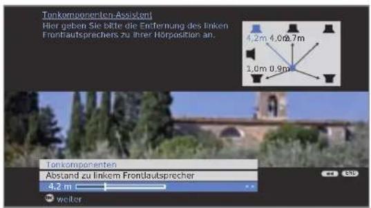 LOEWE Individual 40 Compose Full HD 100 - OK weiter zur Einstellung des Abstands zum linken Frontlautsprecher. - 1