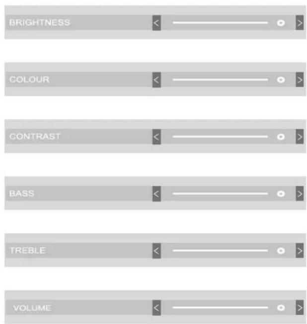 BRIGHTNESS COLOUR CONTRAST BASS TREBLE VOLUME