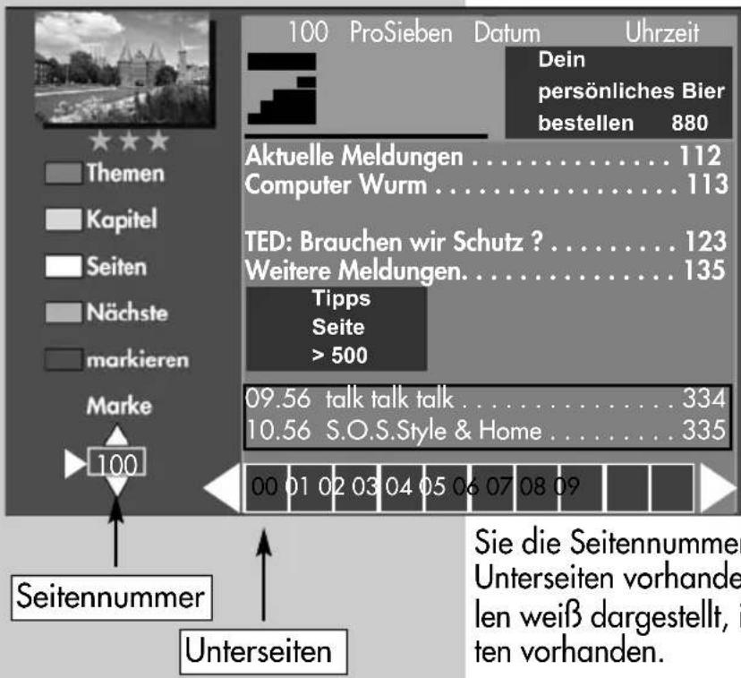 METZ Linus - Videotext steuern bei angezeigten Seiten von nicht „TOP-Sendern“: Blaue Taste zum nach- - 1