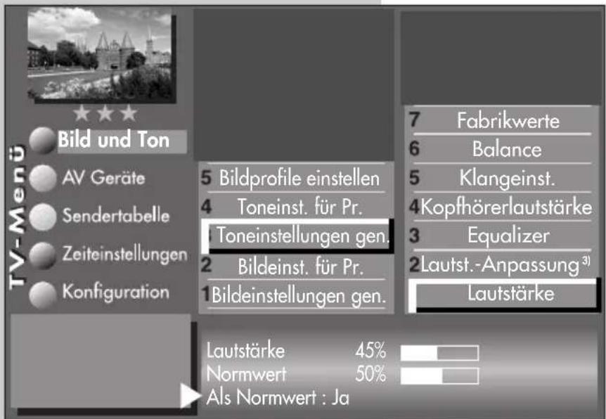 METZ Linea FHDTV 100 - Toneinstellungen aufrufen - 1