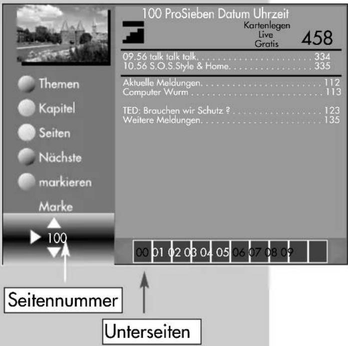 METZ Clarus - Videotext steuern bei angezeigten Seiten von nicht „TOP-Sendern“: - 1