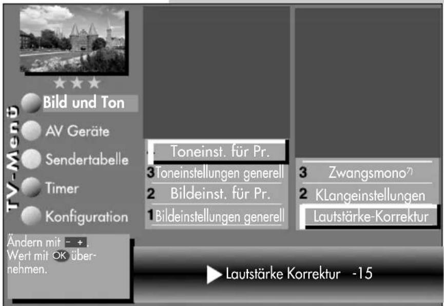 METZ Carat 32-70 - Lautstärke Korrektur einstellen : - 2