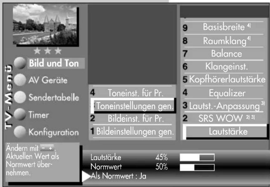 METZ Linus 32 HDTV 100 - Toneinstellungen aufrufen: - 1