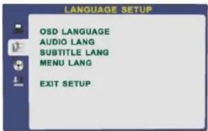 LANGUAGE SETUP OSD LANGUAGE AUDIO LANG SUBTITLE LANG MENU LANG EXIT SETUP