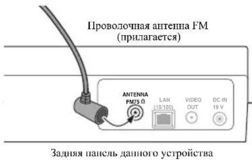 Проволочная антепна FM (прилагается) ANTENNA FM75 LAN (10/100) VIDEO OUT DC IN 19 V Задняя пансль данного устройства