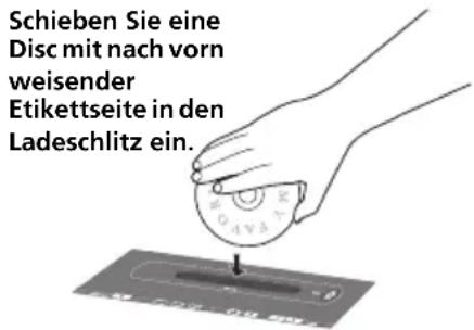 Schieben Sie eine Disc mit nach vorn weisender Etikettseite in den Ladeschlitz ein.