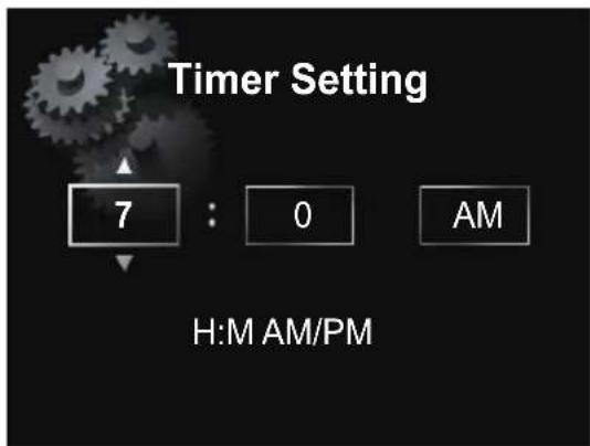 Timer Setting 7 : 0 AM H:M AM/PM