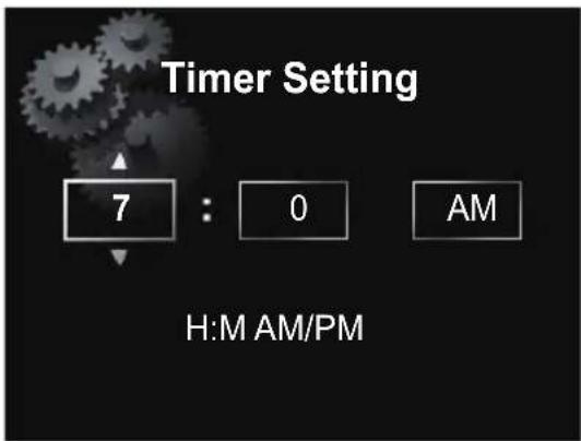Timer Setting 7 : 0 AM H:M AM/PM