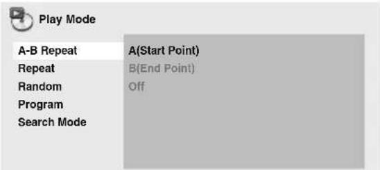 Play Mode A-B Repeat A(Start Point) Repeat B(End Point) Random Off Program Search Mode