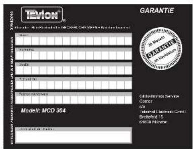 TEXON® XY012010 GARANTIE Model: MCD 304 Citation Services Service Control 60% Industrial & National Control Benedict 15 2000 GB Pulsarue