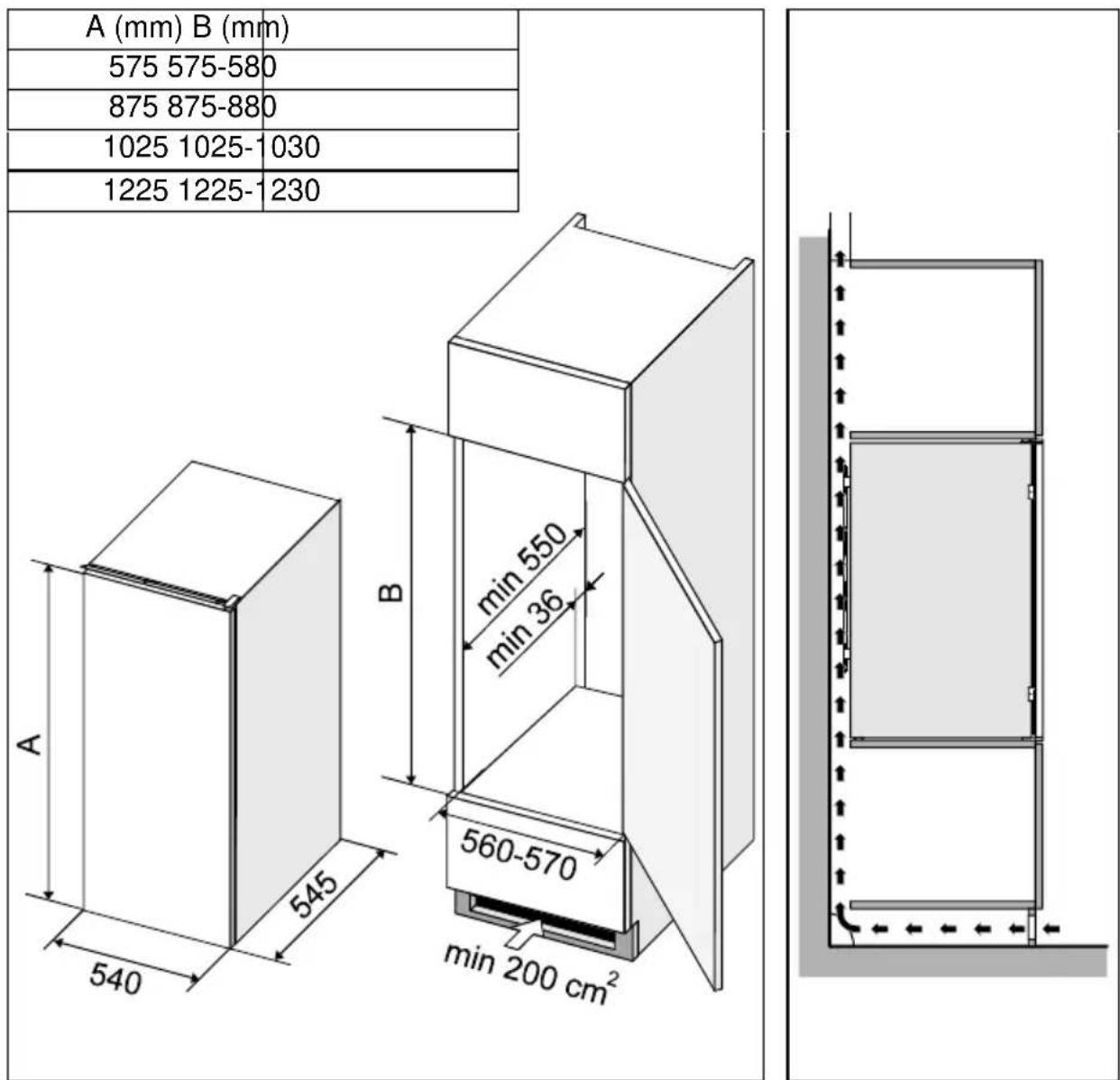 SMEG FL 164 - Mounting Dimensions and Required Air Circulation - 1