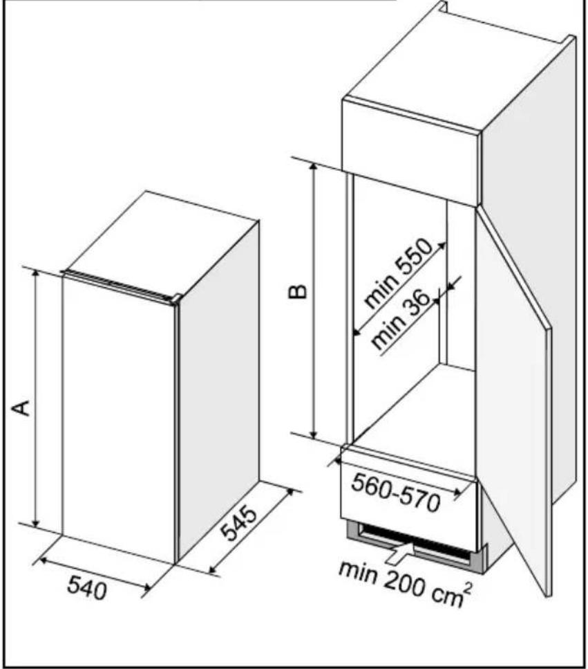 SMEG FI 164 A - Einbauabmessungen und Kühlung des Gerätes - 1