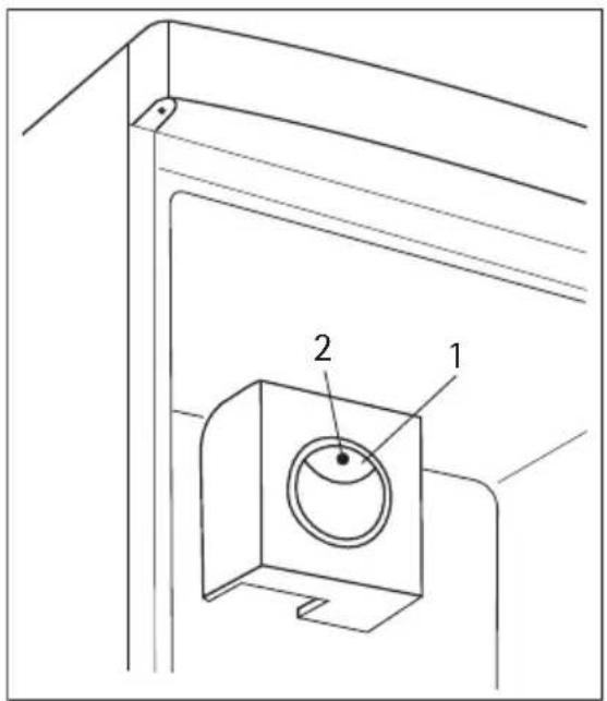 Technical diagram showing a mechanical component with labeled parts 1 and 2, likely for assembly or installation instructions.