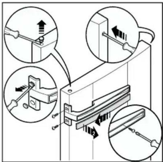 Technical diagram showing mechanical assembly with numbered instructions for tool manipulation and adjustment