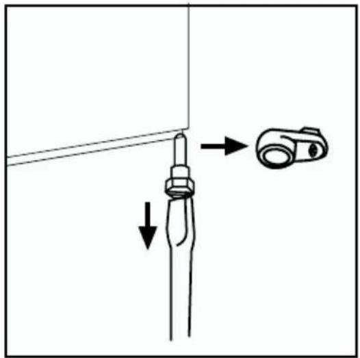 Diagram showing a mechanical assembly with labeled parts and directional arrows indicating movement or force