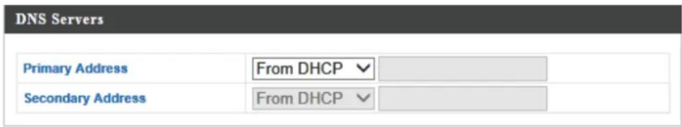 DNS Servers Primary Address From DHCP Secondary Address From DHCP