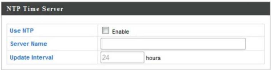 NTP Time Server Use NTP Enable Server Name Update Interval 24 hours