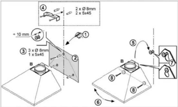 2 x Ø 8mm 2 x 5x45 + 10 mm 3 x Ø 8mm 1 x 5x45 B ① ② ③ ④ ⑤ ⑥ ⑦ ⑧ B