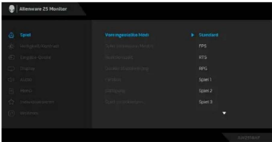 ALIENWARE AW2518HF - Voreinge- stellte Modi - 1