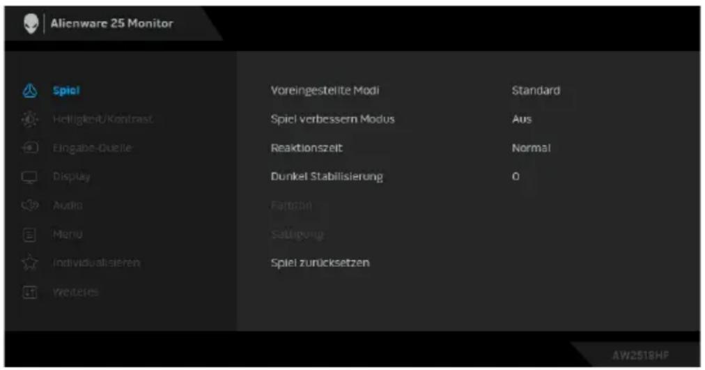 ALIENWARE AW2518HF - Zugriff aufs Menüsystem - 2