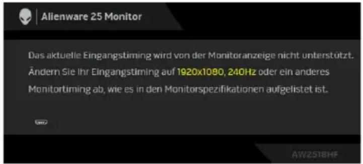 ALIENWARE AW2518HF - OSD-Warnmeldung - 2