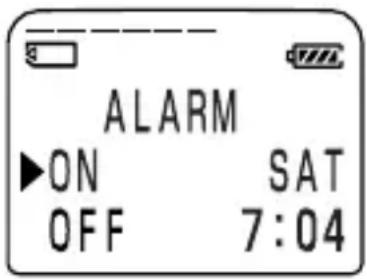ALARM ►ON SAT OFF 7:04