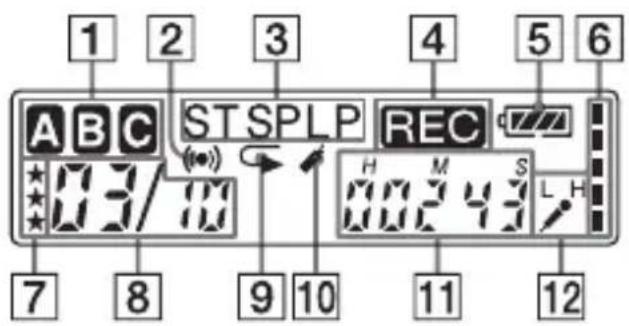 SONY ICD-SX25 - Im Display angezeigte Elemente - 1